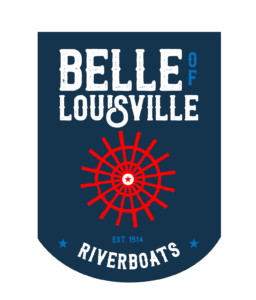 Navy blue logo with “Belle of Louisville Riverboats” in white text, a red riverboat paddlewheel graphic, and “Est 1914” at the bottom.
