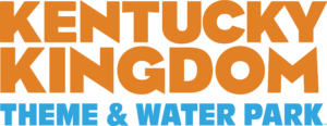 The image shows the Kentucky Kingdom Theme & Water Park logo with orange and blue bold text on a transparent background.
