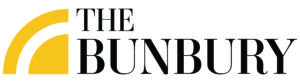 A yellow partial circle design with the text "THE BUNBURY" in black capital letters in the lower right corner.