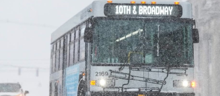 A city bus displaying 