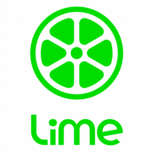 A bright green lime wheel icon above the word "Lime" in bold, rounded green text on a white background.